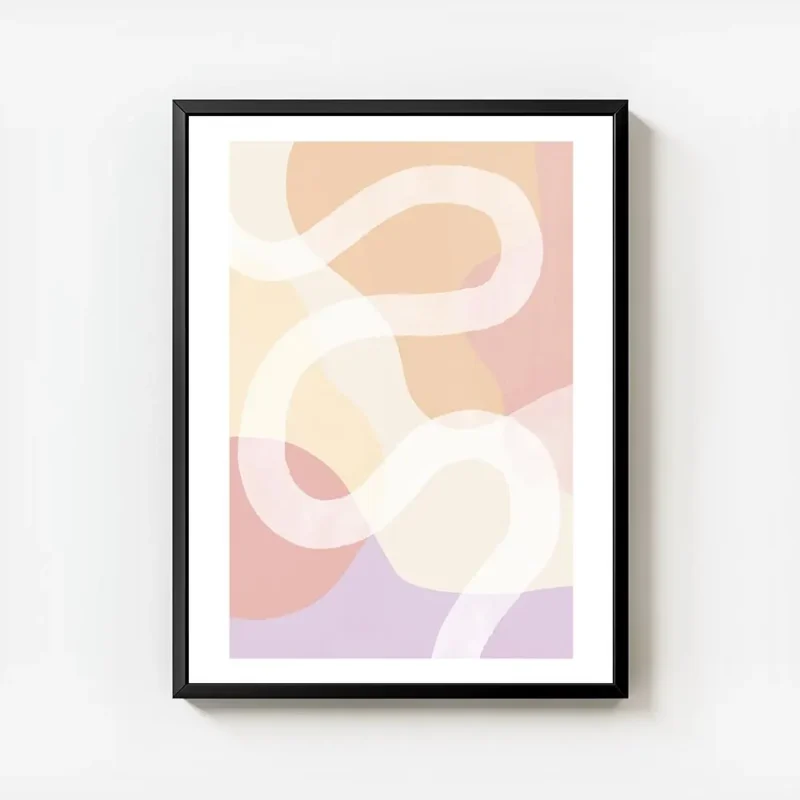 affiche avec des formes abstraites aux couleurs jaune rose orange et violet trav avec cadre.webp