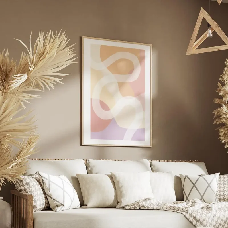 affiche avec des formes abstraites aux couleurs jaune rose orange et violet trav salon.webp