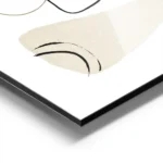 affiche avec des formes abstraites beiges et bleues une main et un visage en art aluminium.webp