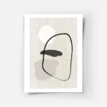 affiche avec des formes abstraites blanches beiges et noires sur un fond en lin .webp