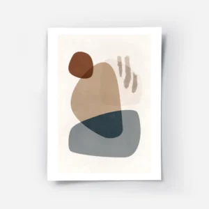 affiche avec des formes abstraites en gris bleu beige et marron sur un fond clai.webp
