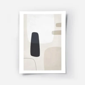 affiche avec des formes abstraites en noir gris clair et beige sur un fond beige.webp