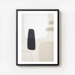 affiche avec des formes abstraites en noir gris clair et beige sur un fond beige avec cadre.webp