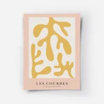 affiche avec des formes abstraites jaune moutarde sur fond beige clair bordure r.webp