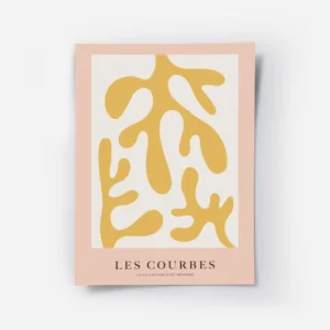 affiche avec des formes abstraites jaune moutarde sur fond beige clair bordure r.webp