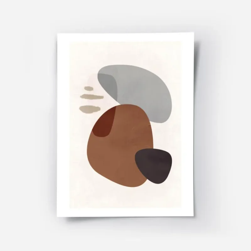 affiche avec des formes abstraites marron grises et noires sur un fond clair tex.webp
