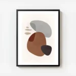 affiche avec des formes abstraites marron grises et noires sur un fond clair tex avec cadre.webp