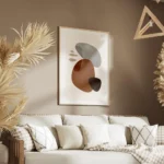 affiche avec des formes abstraites marron grises et noires sur un fond clair tex salon.webp