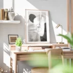 affiche avec des formes abstraites monochromes en noir gris et blanc et des lign bureau.webp