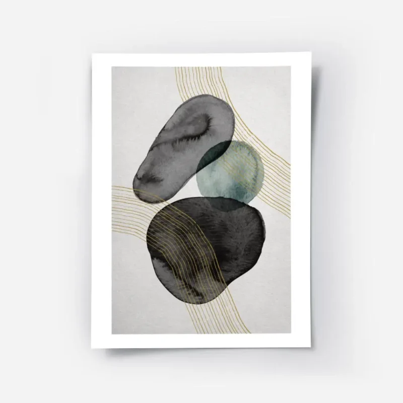 affiche avec des formes abstraites noires et bleues a laquarelle traversees par .webp