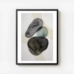 affiche avec des formes abstraites noires et bleues a laquarelle traversees par avec cadre.webp