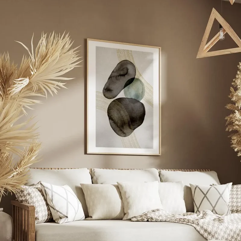 affiche avec des formes abstraites noires et bleues a laquarelle traversees par salon.webp