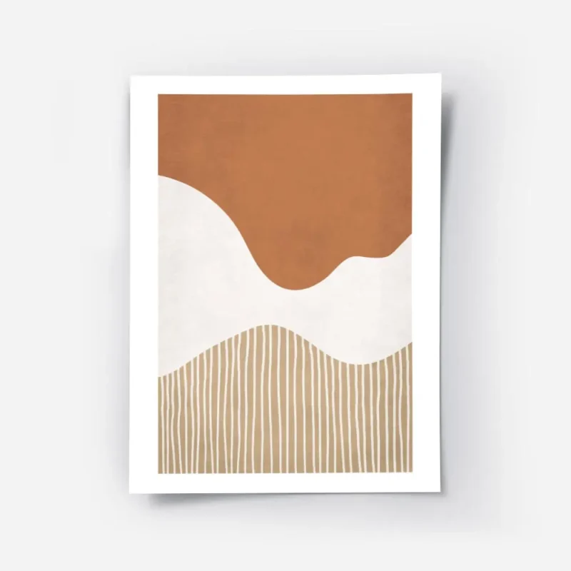 affiche avec des formes abstraites ondulees orange et blanches et des lignes ver.webp