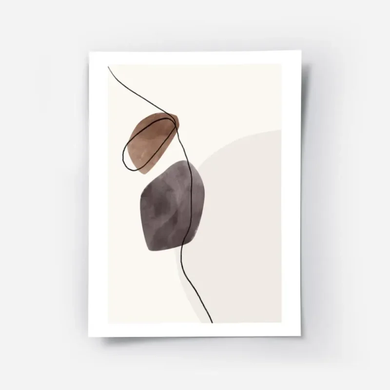 affiche avec des formes aquarelle marron et grises et une ligne noire abstraite .webp