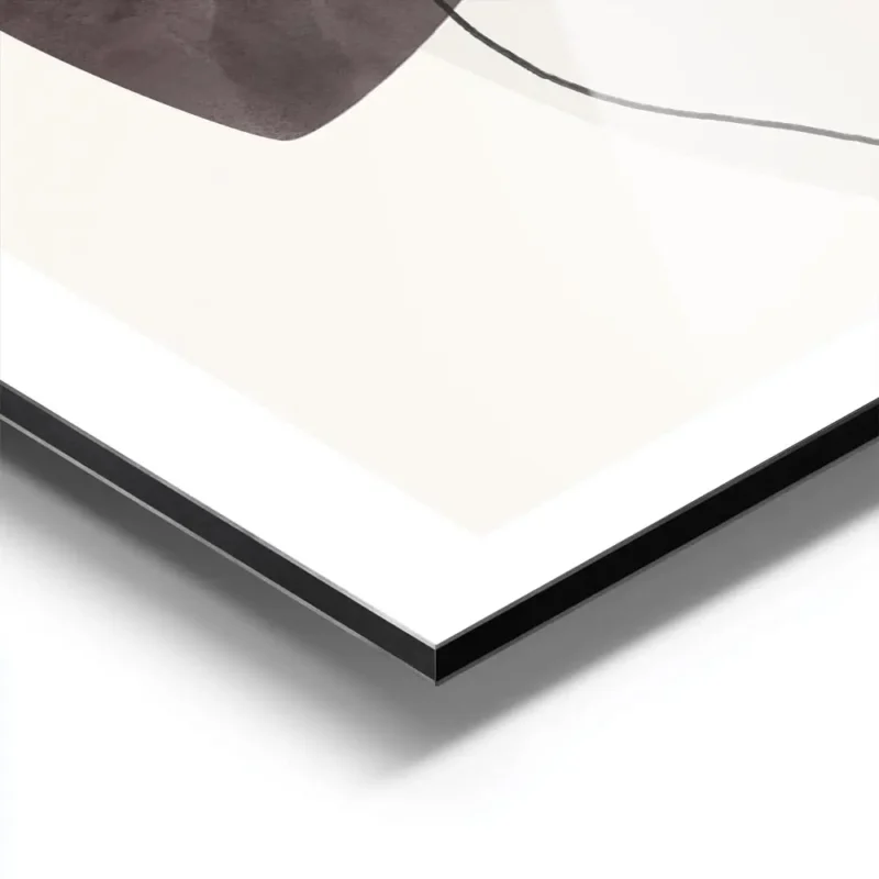 affiche avec des formes aquarelle marron et grises et une ligne noire abstraite aluminium.webp