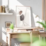 affiche avec des formes aquarelle marron et grises et une ligne noire abstraite bureau.webp