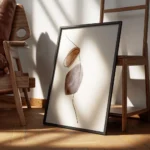 affiche avec des formes aquarelle marron et grises et une ligne noire abstraite encadre.webp