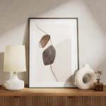 affiche avec des formes aquarelle marron et grises et une ligne noire abstraite meuble.webp