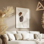 affiche avec des formes aquarelle marron et grises et une ligne noire abstraite salon.webp
