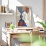 affiche avec des formes decoupees et superposees dans un style cubiste aux coule bureau.webp