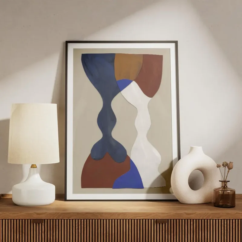 affiche avec des formes decoupees et superposees dans un style cubiste aux coule meuble.webp