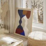 affiche avec des formes decoupees et superposees dans un style cubiste aux coule salon beige.webp