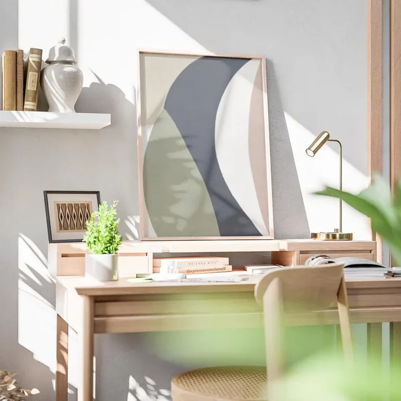 affiche avec des formes geometriques allongees aux couleurs sobres bleu vert ros bureau.webp