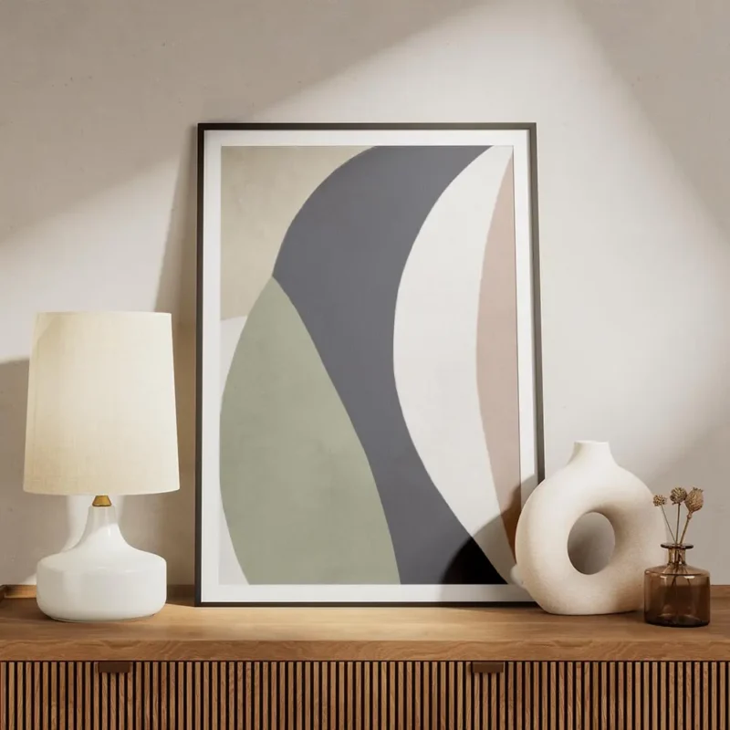 affiche avec des formes geometriques allongees aux couleurs sobres bleu vert ros meuble.webp