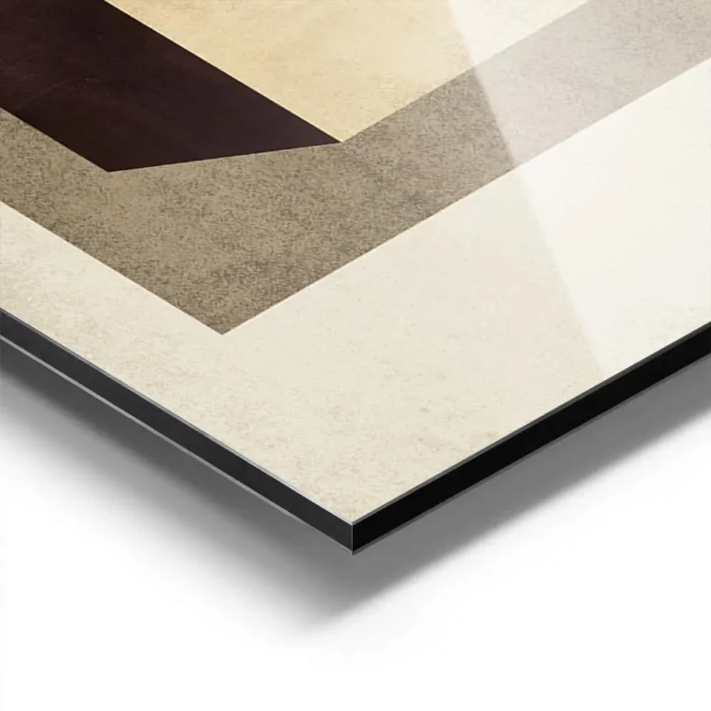 affiche avec des formes geometriques beige marron fonce et terracotta sur un fon aluminium.webp