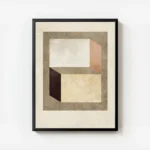 affiche avec des formes geometriques beige marron fonce et terracotta sur un fon avec cadre.webp