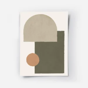 affiche avec des formes geometriques beige vert kaki et orange sur fond clair st.webp