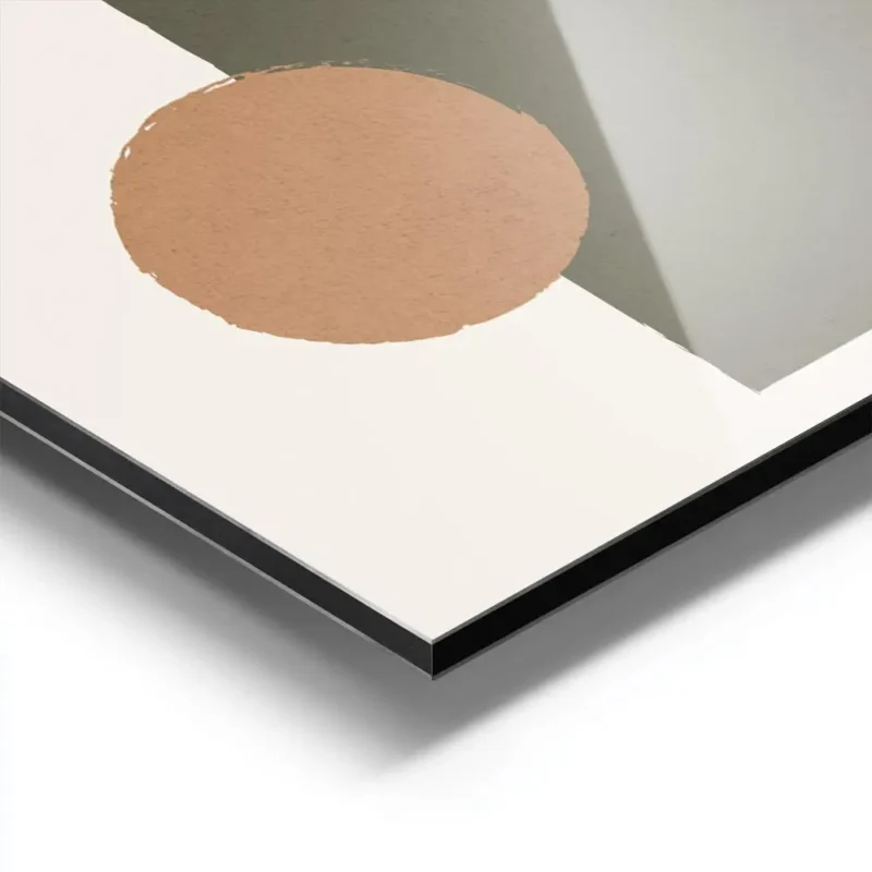 affiche avec des formes geometriques beige vert kaki et orange sur fond clair st aluminium.webp
