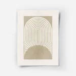 affiche avec des formes geometriques beiges des lignes courbes et un demi cercle.webp