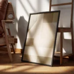 affiche avec des formes geometriques et typographie effet lin tons neutres de be encadre.webp