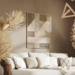 affiche avec des formes geometriques et typographie effet lin tons neutres de be salon.webp