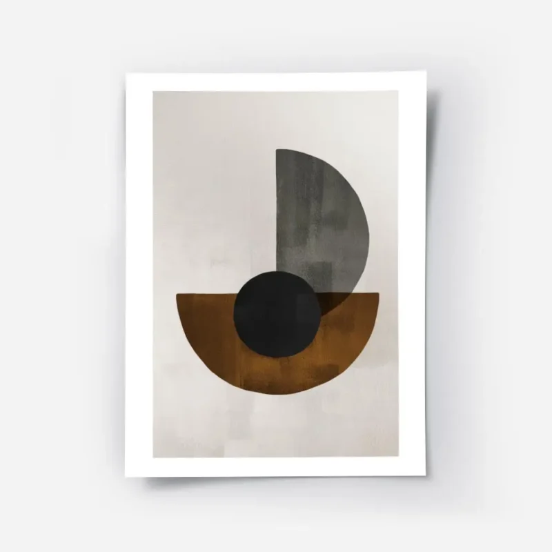 affiche avec des formes geometriques noires marron et grises sur fond beige text.webp