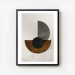 affiche avec des formes geometriques noires marron et grises sur fond beige text avec cadre.webp