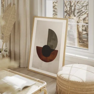 affiche avec des formes geometriques noires marron et grises sur fond beige text salon beige.webp