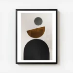 affiche avec des formes geometriques noires marron et grises sur un fond beige i avec cadre.webp