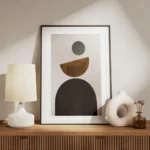 affiche avec des formes geometriques noires marron et grises sur un fond beige i meuble.webp