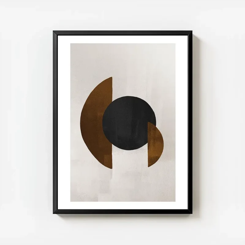 affiche avec des formes geometriques un cercle noir et des demi cercles marron s avec cadre.webp