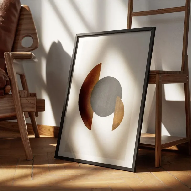 affiche avec des formes geometriques un cercle noir et des demi cercles marron s encadre.webp