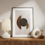 affiche avec des formes geometriques un cercle noir et des demi cercles marron s meuble.webp