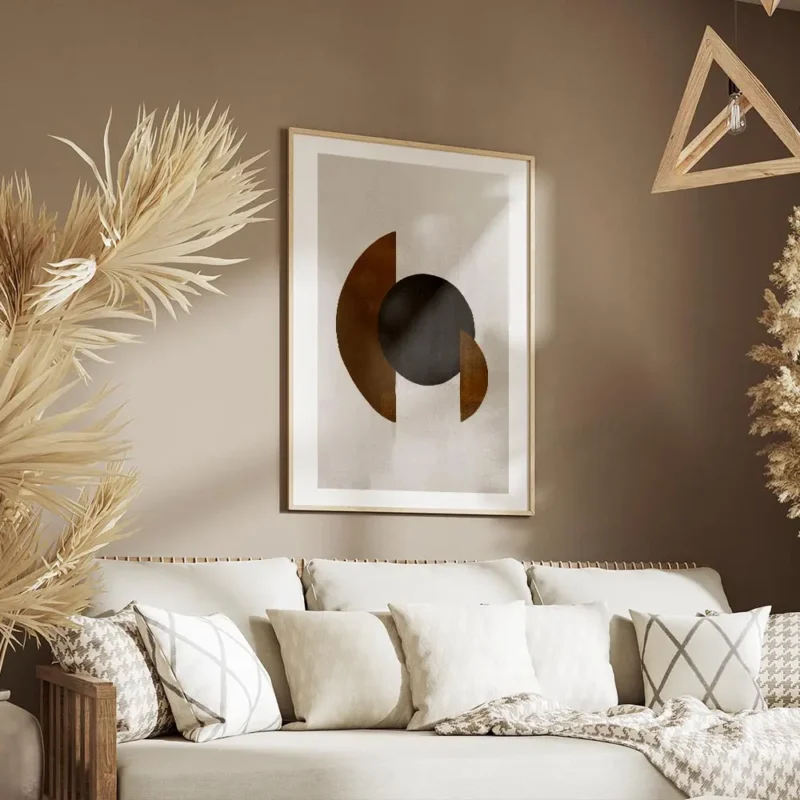 affiche avec des formes geometriques un cercle noir et des demi cercles marron s salon.webp
