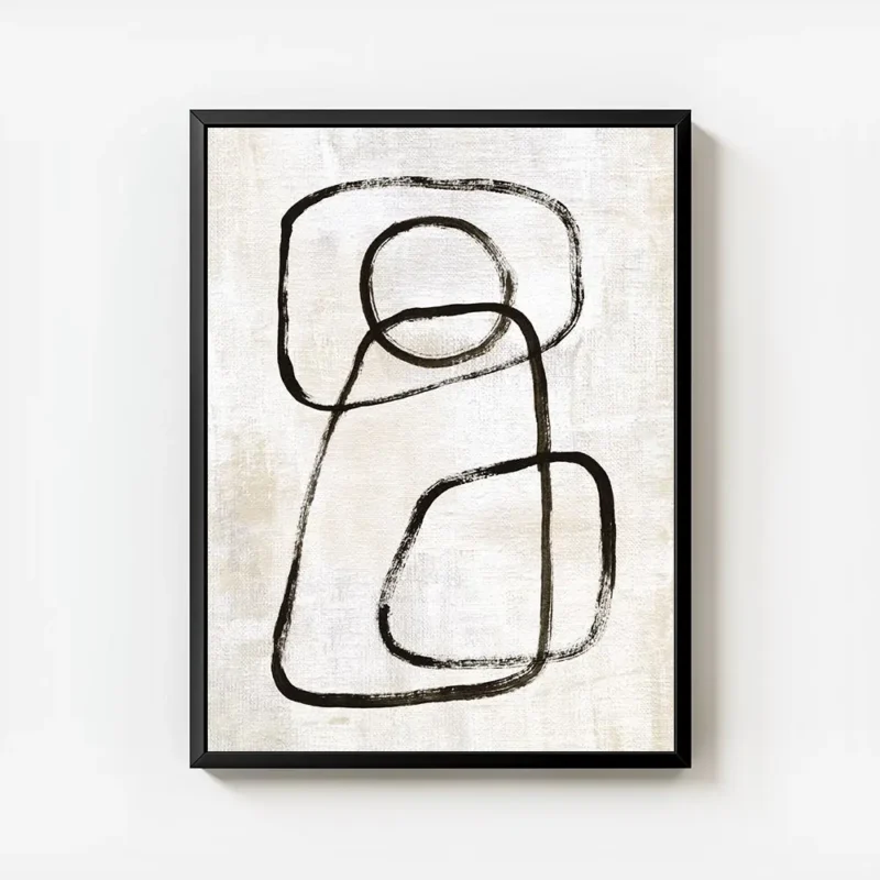 affiche avec des formes lineaires abstraites en tons monochromes un cercle et de avec cadre.webp