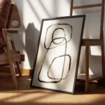 affiche avec des formes lineaires abstraites en tons monochromes un cercle et de encadre.webp