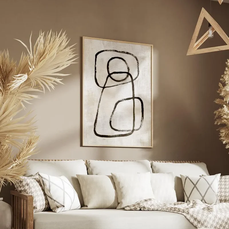 affiche avec des formes lineaires abstraites en tons monochromes un cercle et de salon.webp
