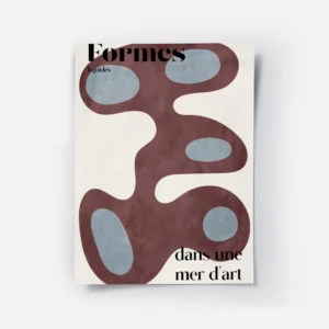 affiche avec des formes liquides abstraites en bordeaux et bleu clair sur fond b.webp