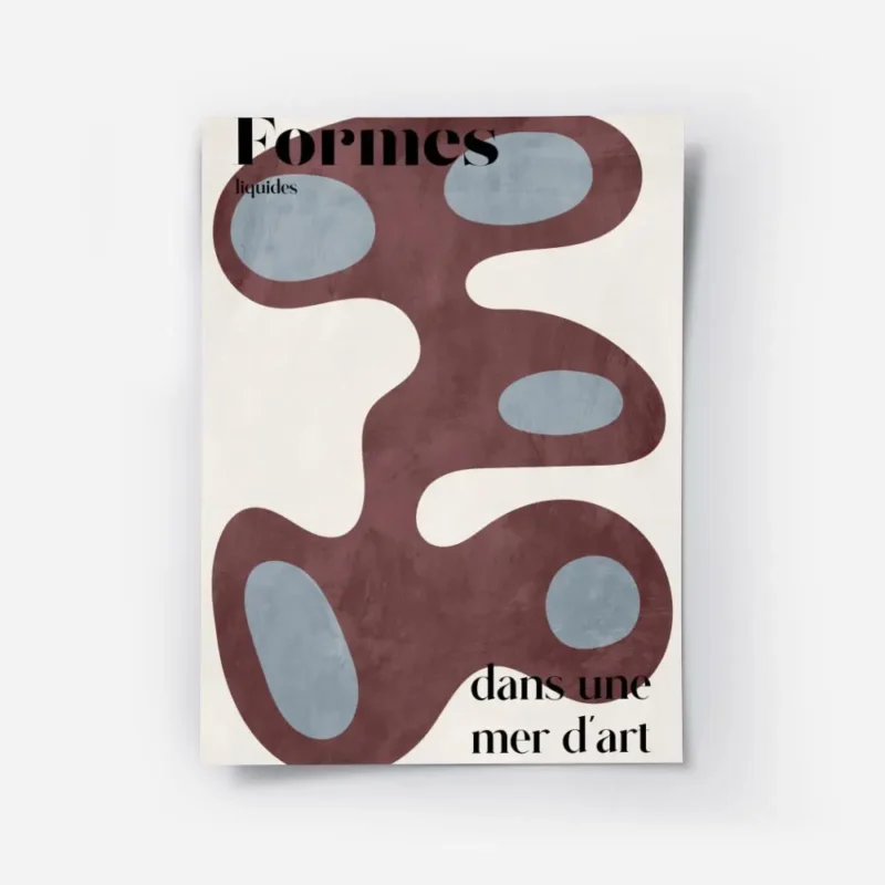 affiche avec des formes liquides abstraites en bordeaux et bleu clair sur fond b.webp