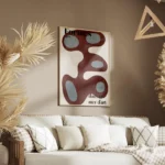 affiche avec des formes liquides abstraites en bordeaux et bleu clair sur fond b salon.webp